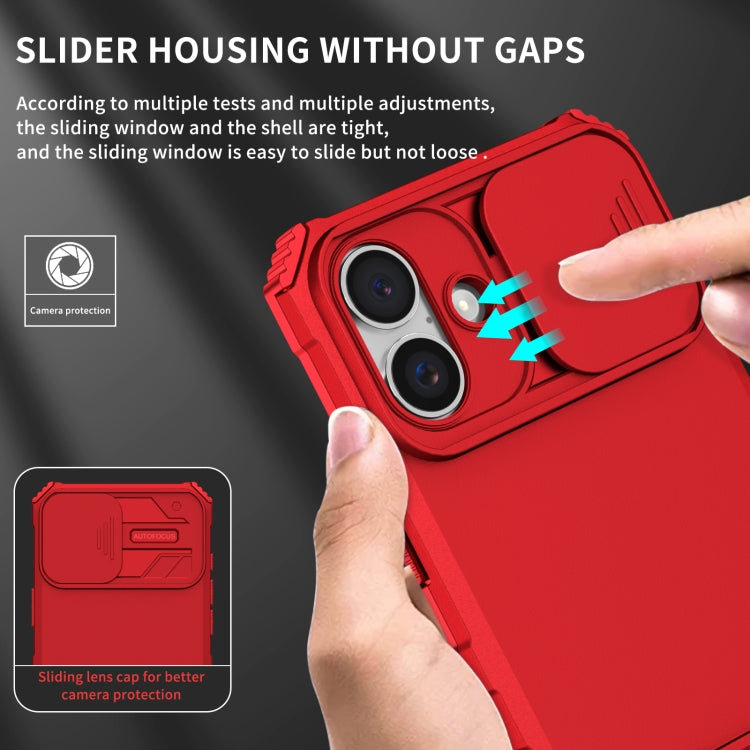 For iPhone 16 Stereoscopic Holder Sliding Camshield Phone Case(Red) - iPhone 16 Cases by PMC Jewellery | Online Shopping South Africa | PMC Jewellery | Buy Now Pay Later Mobicred