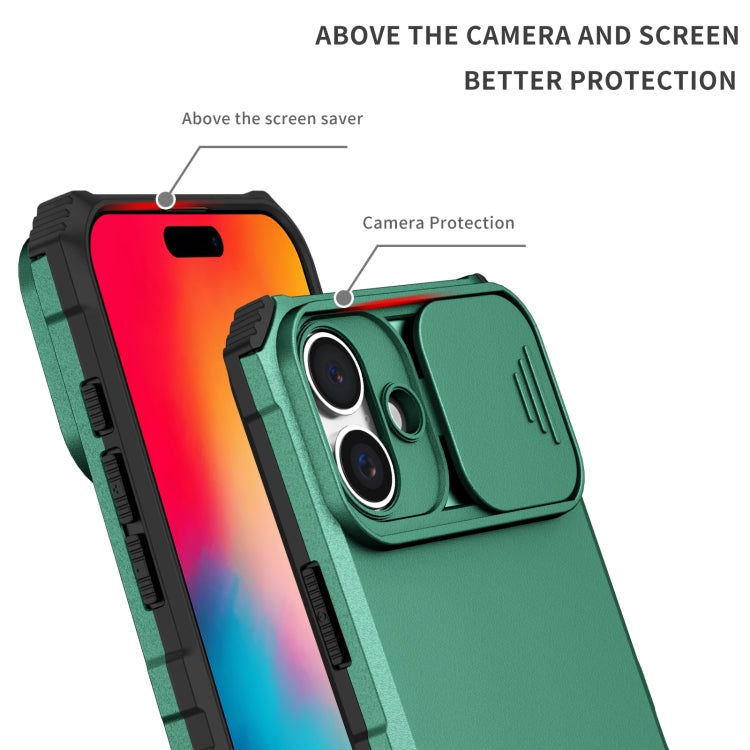 For iPhone 16 Stereoscopic Holder Sliding Camshield Phone Case(Green) - iPhone 16 Cases by PMC TechLife | Online Shopping South Africa | PMC TechLife | Buy Now Pay Later Mobicred