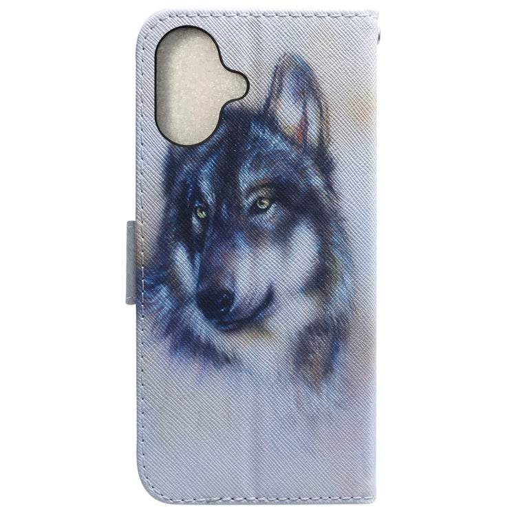 For iPhone 16 Coloured Drawing Flip Leather Phone Case(White Wolf) - iPhone 16 Cases by PMC Jewellery | Online Shopping South Africa | PMC Jewellery | Buy Now Pay Later Mobicred