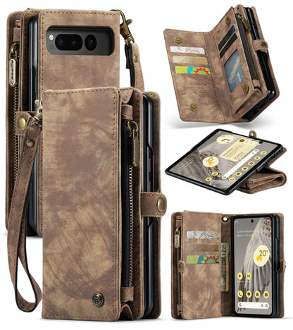 For Google Pixel Fold CaseMe 008 Detachable Multifunctional Retro Frosted Horizontal Flip Phone Leather Case with Zipper Wallet(Brown) - Google Cases by CaseMe | Online Shopping South Africa | PMC Jewellery | Buy Now Pay Later Mobicred