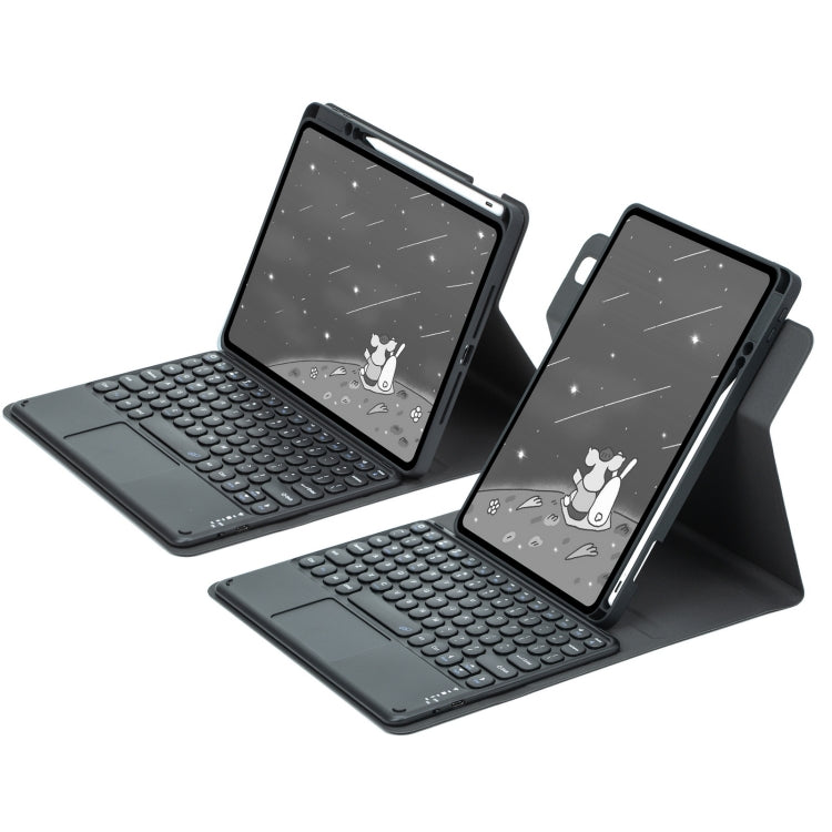 For iPad Air 2022 / iPad Pro 11 2021 Round Button 360 Degree Rotatable Bluetooth Keyboard Leather Case with Touchpad(Black) - Universal by PMC TechLife | Online Shopping South Africa | PMC TechLife
