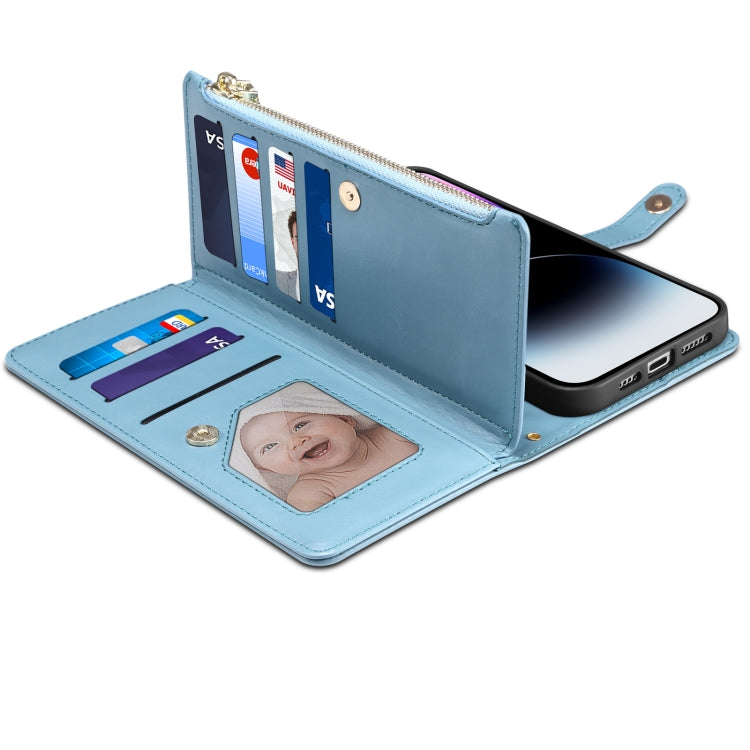 For iPhone 15 Pro Max ESEBLE Star Series Lanyard Zipper Wallet RFID Leather Case(Blue) - iPhone 15 Pro Max Cases by ESEBLE | Online Shopping South Africa | PMC Jewellery | Buy Now Pay Later Mobicred