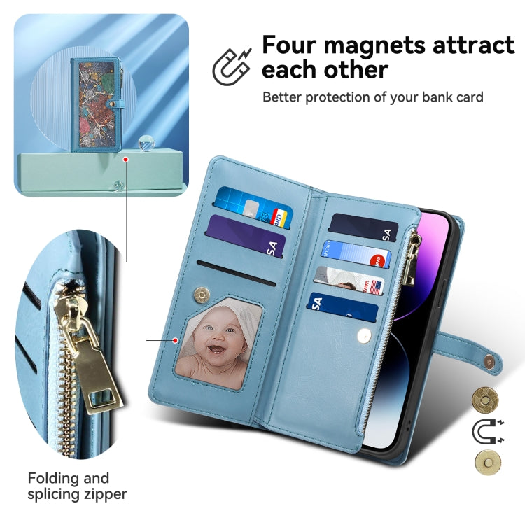 For iPhone 16 Plus ESEBLE Star Series Lanyard Zipper Wallet RFID Leather Case(Blue) - iPhone 16 Plus Cases by ESEBLE | Online Shopping South Africa | PMC TechLife | Buy Now Pay Later Mobicred