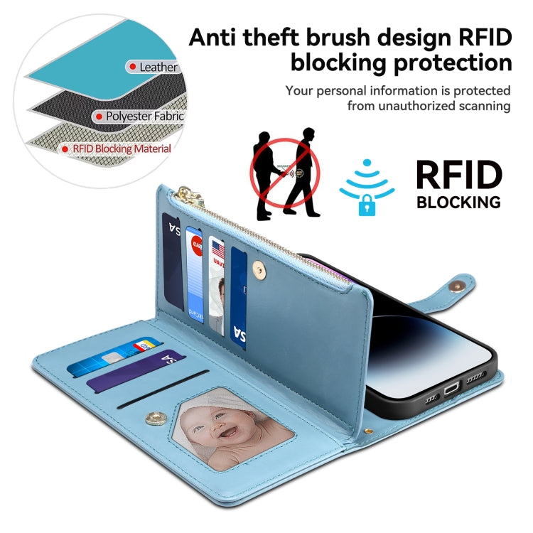 For iPhone 16 Plus ESEBLE Star Series Lanyard Zipper Wallet RFID Leather Case(Blue) - iPhone 16 Plus Cases by ESEBLE | Online Shopping South Africa | PMC TechLife | Buy Now Pay Later Mobicred