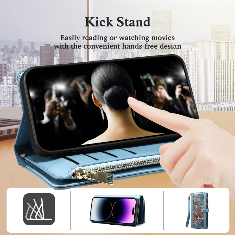 For iPhone 16 Plus ESEBLE Star Series Lanyard Zipper Wallet RFID Leather Case(Blue) - iPhone 16 Plus Cases by ESEBLE | Online Shopping South Africa | PMC TechLife | Buy Now Pay Later Mobicred