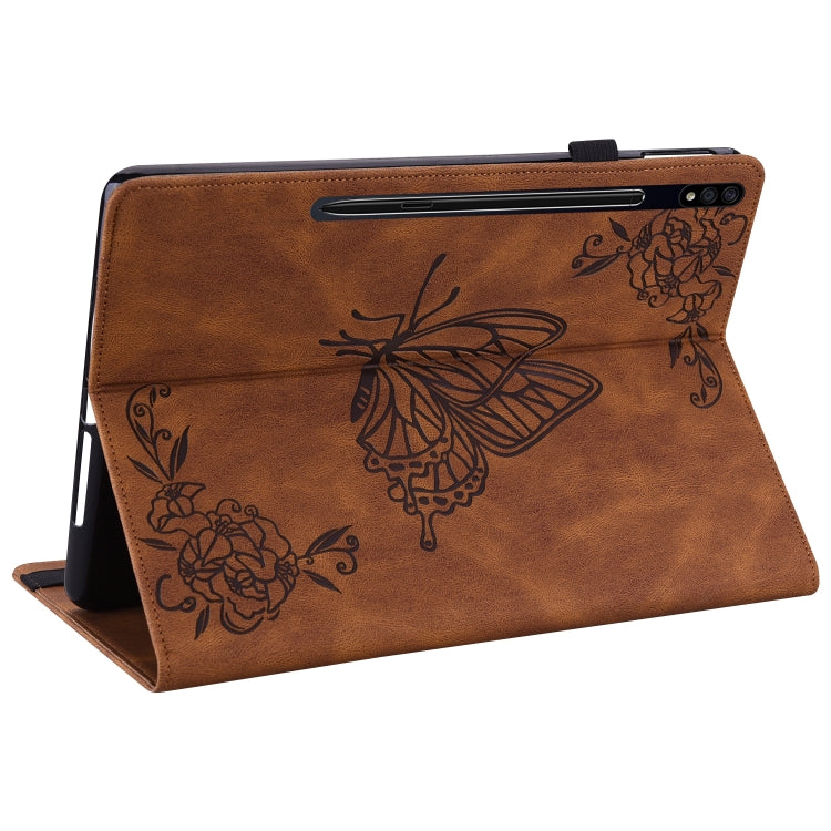 For Samsung Galaxy Tab S9 Butterfly Flower Embossed Leather Tablet Case(Brown) - Galaxy Tab S9 Cases by PMC Jewellery | Online Shopping South Africa | PMC Jewellery | Buy Now Pay Later Mobicred