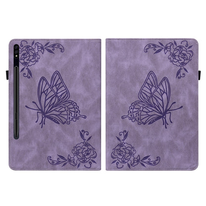 For Samsung Galaxy Tab S9+ Butterfly Flower Embossed Leather Tablet Case(Purple) - Galaxy Tab S9+ Cases by PMC Jewellery | Online Shopping South Africa | PMC Jewellery | Buy Now Pay Later Mobicred