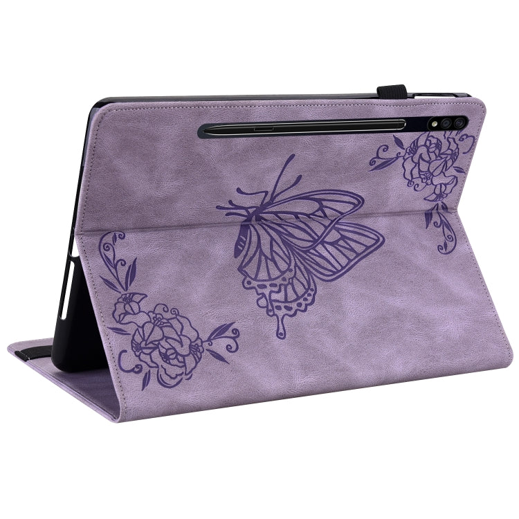 For Samsung Galaxy Tab S9+ Butterfly Flower Embossed Leather Tablet Case(Purple) - Galaxy Tab S9+ Cases by PMC Jewellery | Online Shopping South Africa | PMC Jewellery | Buy Now Pay Later Mobicred