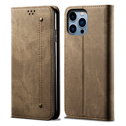 For iPhone 16 Pro Max Denim Texture Casual Style Horizontal Flip Leather Case(Khaki) - iPhone 16 Pro Max Cases by PMC Jewellery | Online Shopping South Africa | PMC Jewellery | Buy Now Pay Later Mobicred