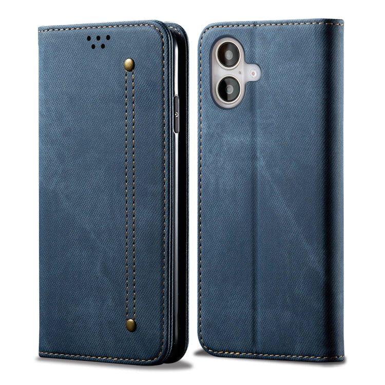 For iPhone 16 Plus Denim Texture Casual Style Horizontal Flip Leather Case(Blue) - iPhone 16 Plus Cases by PMC TechLife | Online Shopping South Africa | PMC TechLife | Buy Now Pay Later Mobicred