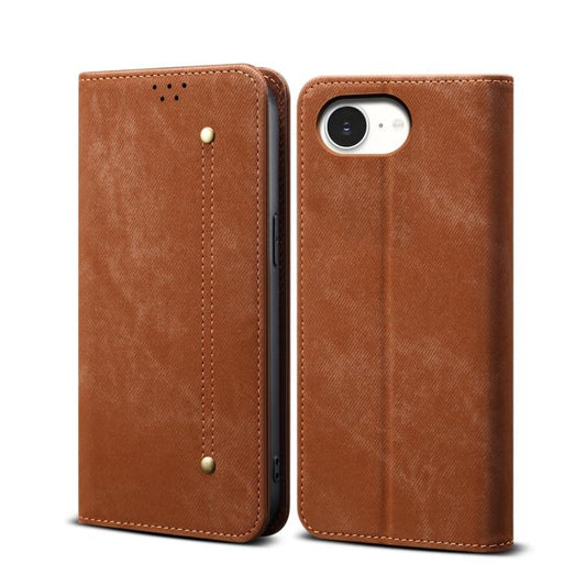 For iPhone 16e Denim Texture Casual Style Horizontal Flip Leather Case(Brown) - iPhone 16e Cases by PMC Jewellery | Online Shopping South Africa | PMC Jewellery | Buy Now Pay Later Mobicred