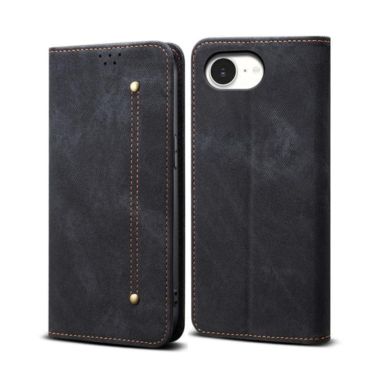 For iPhone 16e Denim Texture Casual Style Horizontal Flip Leather Case(Black) - iPhone 16e Cases by PMC Jewellery | Online Shopping South Africa | PMC Jewellery | Buy Now Pay Later Mobicred