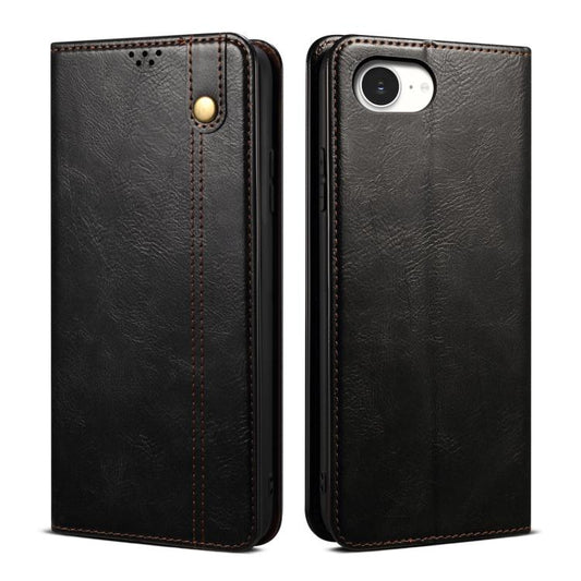 For iPhone 16e Oil Wax Crazy Horse Texture Leather Phone Case(Black) - iPhone 16e Cases by PMC Jewellery | Online Shopping South Africa | PMC Jewellery | Buy Now Pay Later Mobicred