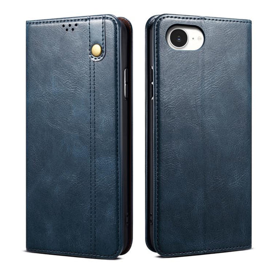 For iPhone 16e Oil Wax Crazy Horse Texture Leather Phone Case(Blue) - iPhone 16e Cases by PMC Jewellery | Online Shopping South Africa | PMC Jewellery | Buy Now Pay Later Mobicred