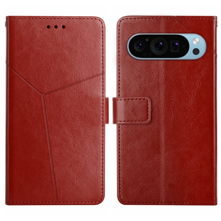 For Google Pixel 9 Pro Y-shaped Pattern Flip Leather Phone Case(Brown) - Google Cases by PMC TechLife | Online Shopping South Africa | PMC TechLife | Buy Now Pay Later Mobicred