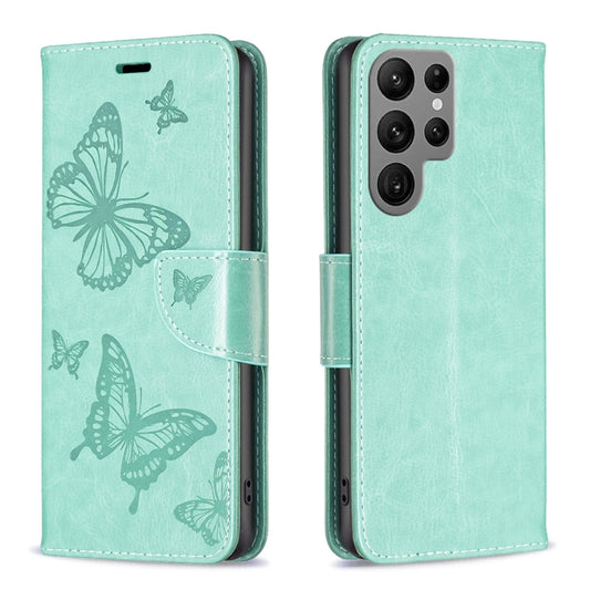 For Samsung Galaxy S24 Ultra 5G Embossing Two Butterflies Pattern Leather Phone Case(Green) - Galaxy S24 Ultra 5G Cases by PMC Jewellery | Online Shopping South Africa | PMC Jewellery