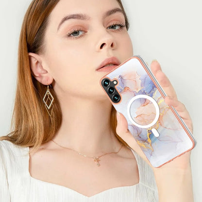 For Samsung Galaxy A34 5G Marble Pattern Dual-side IMD Magsafe TPU Phone Case(White Marble) - Galaxy Phone Cases by PMC Jewellery | Online Shopping South Africa | PMC Jewellery