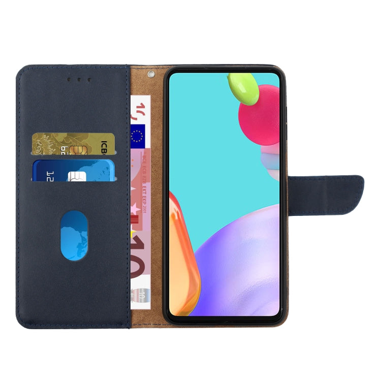 For OPPO A18 / A38 4G HT02 Genuine Leather Fingerprint-proof Flip Phone Case(Blue) - A18 Cases by PMC Jewellery | Online Shopping South Africa | PMC Jewellery | Buy Now Pay Later Mobicred