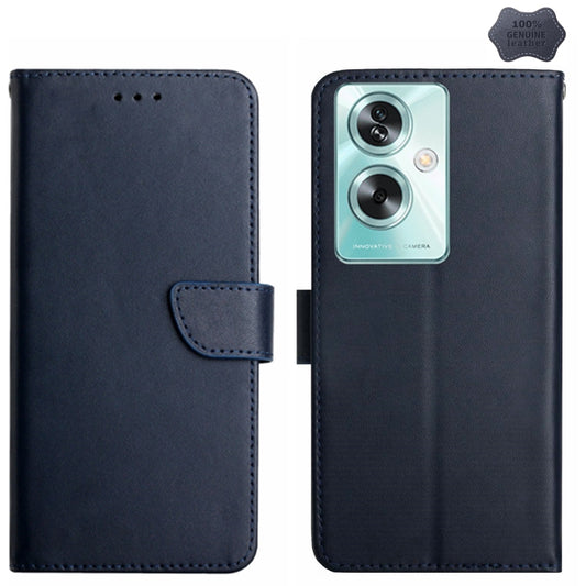 For OPPO Reno11 F 5G/F25 Pro 5G HT02 Genuine Leather Fingerprint-proof Flip Phone Case(Blue) - Reno11 F Cases by PMC Jewellery | Online Shopping South Africa | PMC Jewellery | Buy Now Pay Later Mobicred