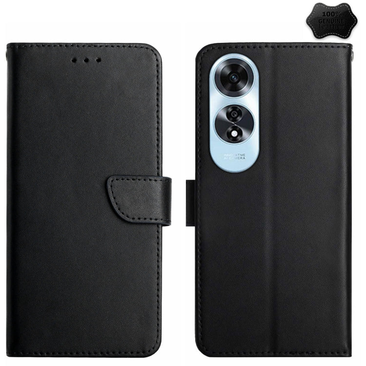 For OPPO A60 4G HT02 Genuine Leather Fingerprint-proof Flip Phone Case(Black) - OPPO Cases by PMC Jewellery | Online Shopping South Africa | PMC Jewellery | Buy Now Pay Later Mobicred