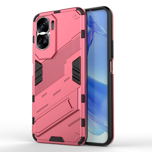 For Honor 90 Lite 5G Global Punk Armor 2 in 1 PC + TPU Phone Case with Holder(Light Red) - Honor Cases by PMC Jewellery | Online Shopping South Africa | PMC Jewellery | Buy Now Pay Later Mobicred