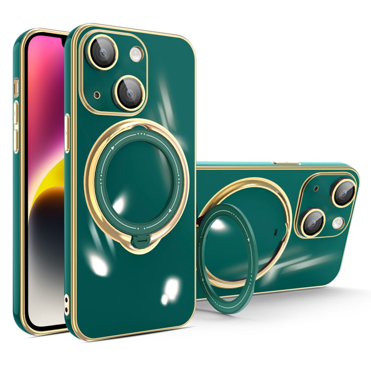 For iPhone 15 Plus Multifunction Electroplating MagSafe Holder Phone Case(Dark Green) - iPhone 15 Plus Cases by PMC TechLife | Online Shopping South Africa | PMC TechLife