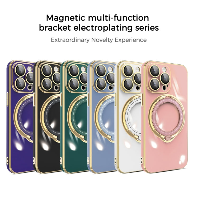 For iPhone 15 Pro Max Multifunction Electroplating MagSafe Holder Phone Case(Dark Purple) - iPhone 15 Pro Max Cases by PMC TechLife | Online Shopping South Africa | PMC TechLife