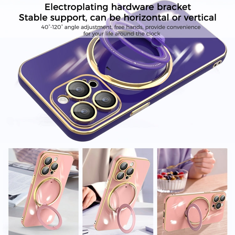 For iPhone XR Multifunction Electroplating MagSafe Holder Phone Case(Dark Purple) - More iPhone Cases by PMC Jewellery | Online Shopping South Africa | PMC Jewellery