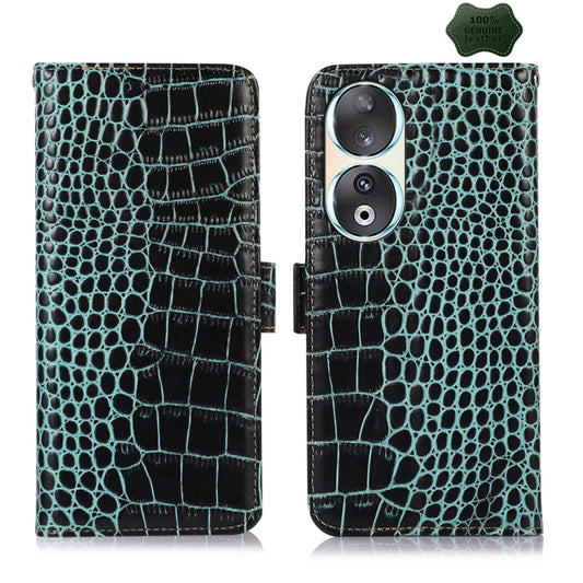 For Honor 90 Crocodile Top Layer Cowhide Leather Phone Case(Green) - Honor Cases by PMC Jewellery | Online Shopping South Africa | PMC Jewellery | Buy Now Pay Later Mobicred