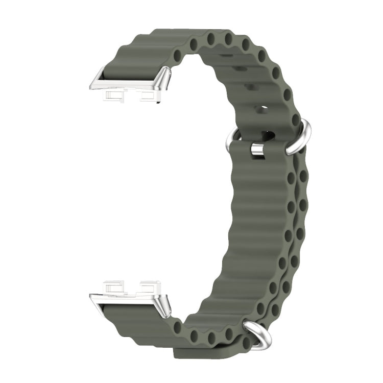 For Huawei Band 8 Mijobs Marine Silicone Breathable Watch Band(Khaki Green+Silver) - Watch Bands by MIJOBS | Online Shopping South Africa | PMC Jewellery