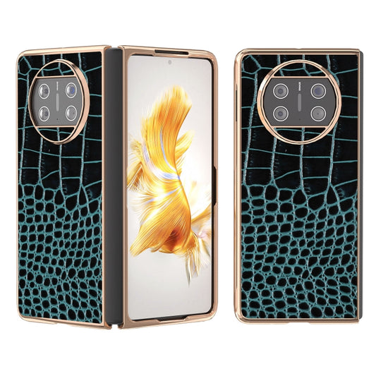 For Huawei Mate X3 Nano Plating Genuine Leather Crocodile Pattern Phone Case(Blue) - Huawei Cases by PMC Jewellery | Online Shopping South Africa | PMC Jewellery | Buy Now Pay Later Mobicred