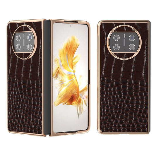 For Huawei Mate X3 Nano Plating Genuine Leather Crocodile Pattern Phone Case(Coffee) - Huawei Cases by PMC Jewellery | Online Shopping South Africa | PMC Jewellery | Buy Now Pay Later Mobicred