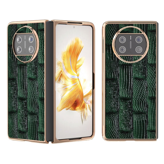 For Huawei Mate X3 Nano Plating Genuine Leather Mahjong Texture Phone Case(Green) - Huawei Cases by PMC Jewellery | Online Shopping South Africa | PMC Jewellery | Buy Now Pay Later Mobicred