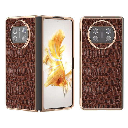 For Huawei Mate X3 Nano Plating Genuine Leather Sky Series Phone Case(Brown) - Huawei Cases by PMC Jewellery | Online Shopping South Africa | PMC Jewellery | Buy Now Pay Later Mobicred