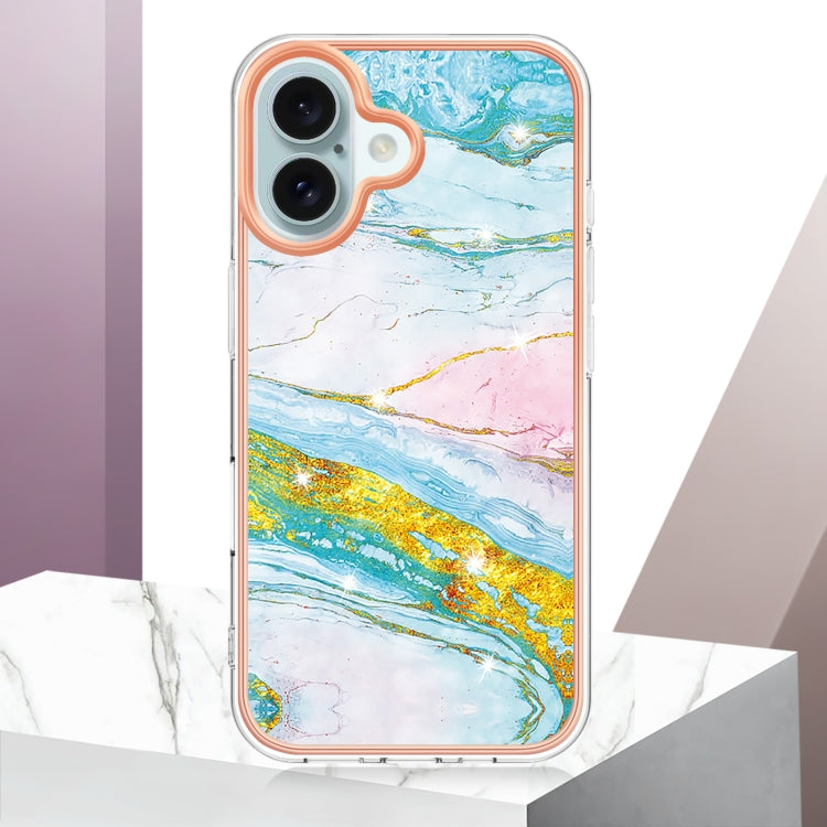 Electroplating Marble Pattern Dual-side IMD TPU Shockproof Phone Case For iPhone 16(Green 004) - iPhone 16 Cases by PMC Jewellery | Online Shopping South Africa | PMC Jewellery | Buy Now Pay Later Mobicred