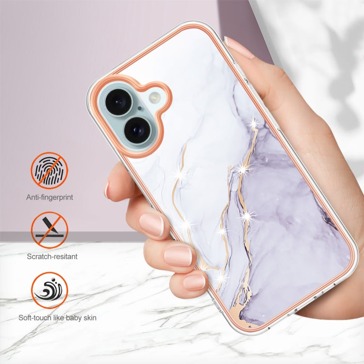 For iPhone 16 Electroplating Marble Pattern Dual-side IMD TPU Shockproof Phone Case (White 006) - iPhone 16 Cases by PMC TechLife | Online Shopping South Africa | PMC TechLife | Buy Now Pay Later Mobicred
