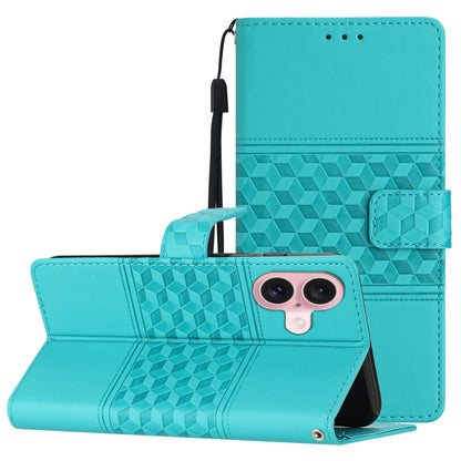 For iPhone 16 Diamond Embossed Skin Feel Leather Phone Case(Blue) - iPhone 16 Cases by PMC Jewellery | Online Shopping South Africa | PMC Jewellery | Buy Now Pay Later Mobicred