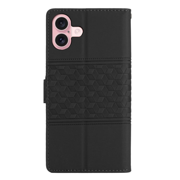 For iPhone 16 Diamond Embossed Skin Feel Leather Phone Case(Black) - iPhone 16 Cases by PMC Jewellery | Online Shopping South Africa | PMC Jewellery | Buy Now Pay Later Mobicred