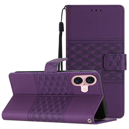 For iPhone 16 Plus Diamond Embossed Skin Feel Leather Phone Case(Purple) - iPhone 16 Plus Cases by PMC Jewellery | Online Shopping South Africa | PMC Jewellery | Buy Now Pay Later Mobicred