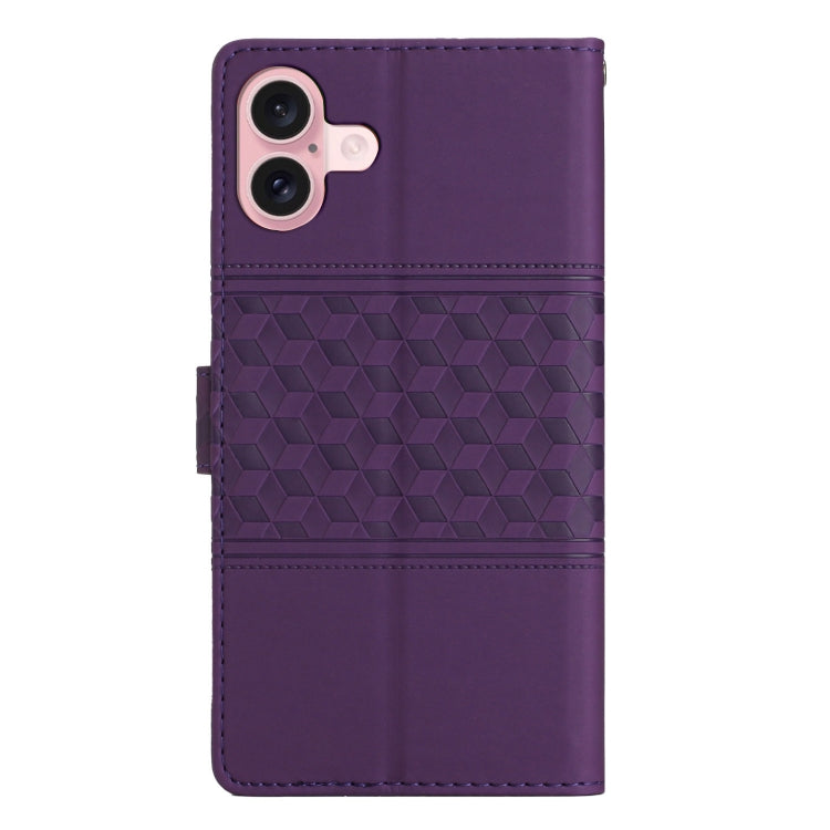 For iPhone 16 Plus Diamond Embossed Skin Feel Leather Phone Case(Purple) - iPhone 16 Plus Cases by PMC Jewellery | Online Shopping South Africa | PMC Jewellery | Buy Now Pay Later Mobicred