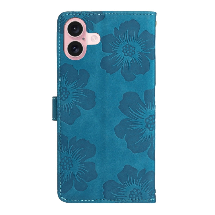 For iPhone 16 Plus Flower Embossing Pattern Leather Phone Case(Blue) - iPhone 16 Plus Cases by PMC Jewellery | Online Shopping South Africa | PMC Jewellery | Buy Now Pay Later Mobicred