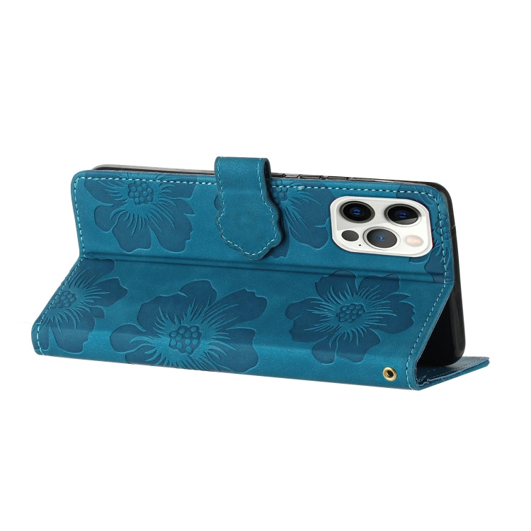 For iPhone 16 Pro Flower Embossing Pattern Leather Phone Case(Blue) - iPhone 16 Pro Cases by PMC TechLife | Online Shopping South Africa | PMC TechLife | Buy Now Pay Later Mobicred
