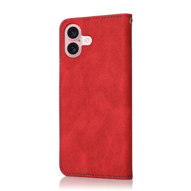 For iPhone 16 Plus Dual-color Stitching Leather Phone Case(Red Blue) - free shipping - PMC TechLife - Order now!