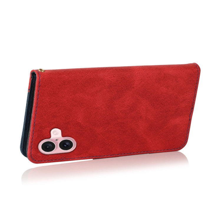 For iPhone 16 Plus Dual-color Stitching Leather Phone Case(Red Blue) - free shipping - PMC TechLife - Order now!