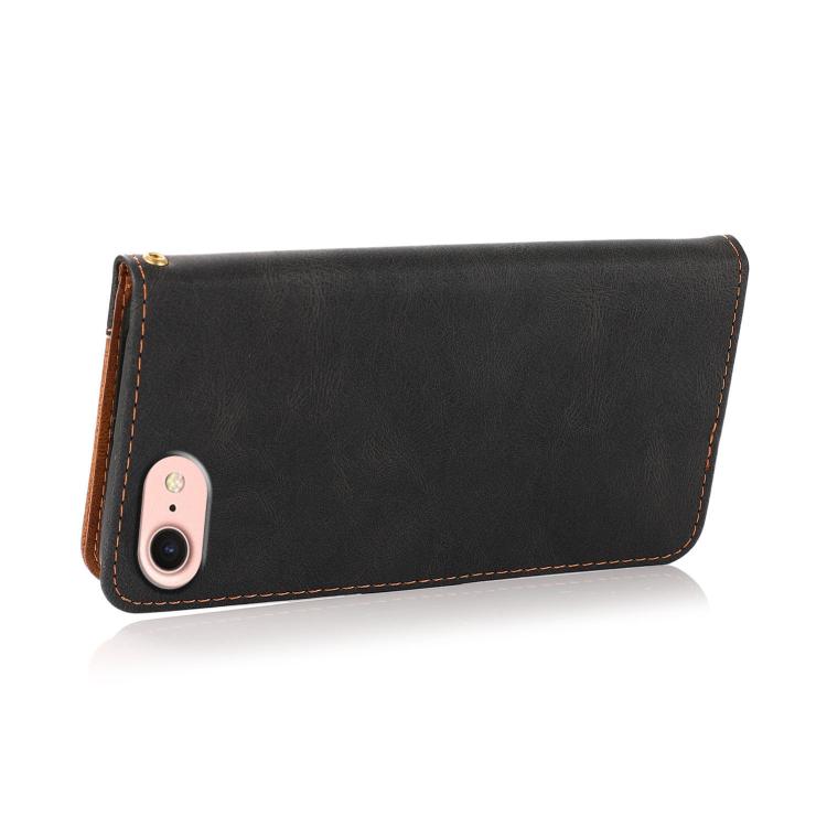 For iPhone 16e Dual-color Stitching Leather Phone Case(Black Brown) - iPhone 16e Cases by PMC TechLife | Online Shopping South Africa | PMC TechLife | Buy Now Pay Later Mobicred