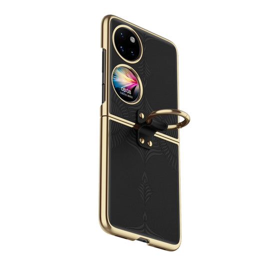 For Huawei P50 Pocket Electroplated Embossed Leather Phone Case with Ring(Black) - Huawei Cases by PMC Jewellery | Online Shopping South Africa | PMC Jewellery | Buy Now Pay Later Mobicred