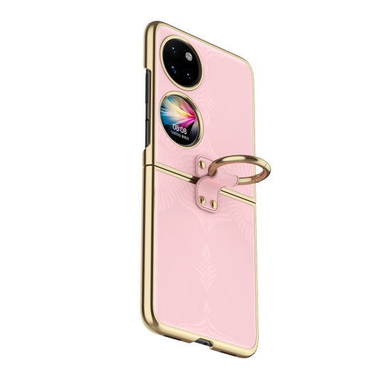 For Huawei P50 Pocket Electroplated Embossed Leather Phone Case with Ring(Pink) - Huawei Cases by PMC Jewellery | Online Shopping South Africa | PMC Jewellery | Buy Now Pay Later Mobicred