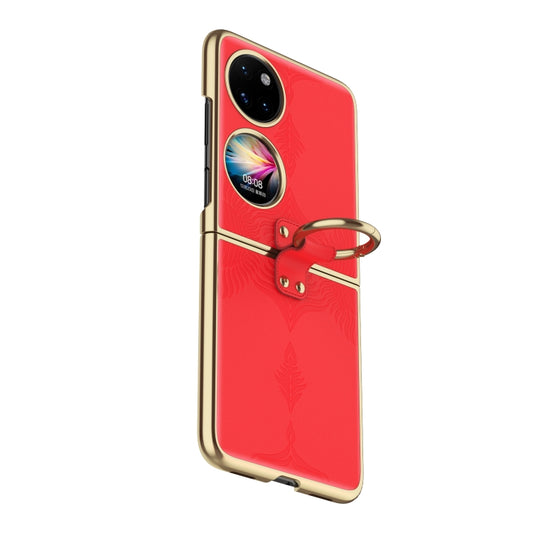 For Huawei P50 Pocket Electroplated Embossed Leather Phone Case with Ring(Red) - Huawei Cases by PMC Jewellery | Online Shopping South Africa | PMC Jewellery | Buy Now Pay Later Mobicred