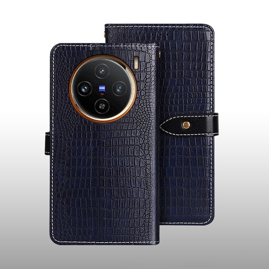 For vivo X100 idewei Crocodile Texture Leather Phone Case(Dark Blue) - X100 Cases by idewei | Online Shopping South Africa | PMC Jewellery | Buy Now Pay Later Mobicred