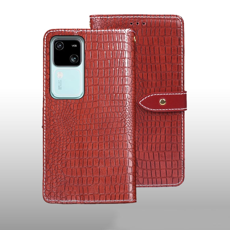 For vivo V30 idewei Crocodile Texture Leather Phone Case(Red) - vivo Cases by idewei | Online Shopping South Africa | PMC Jewellery | Buy Now Pay Later Mobicred